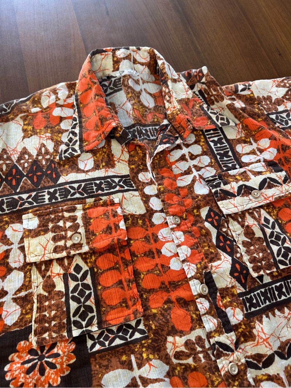 Vintage 70s Tiki Hawaiian Shirt XL XXL Tropical Barkcloth Style Camp Collar - Picture 8 of 15